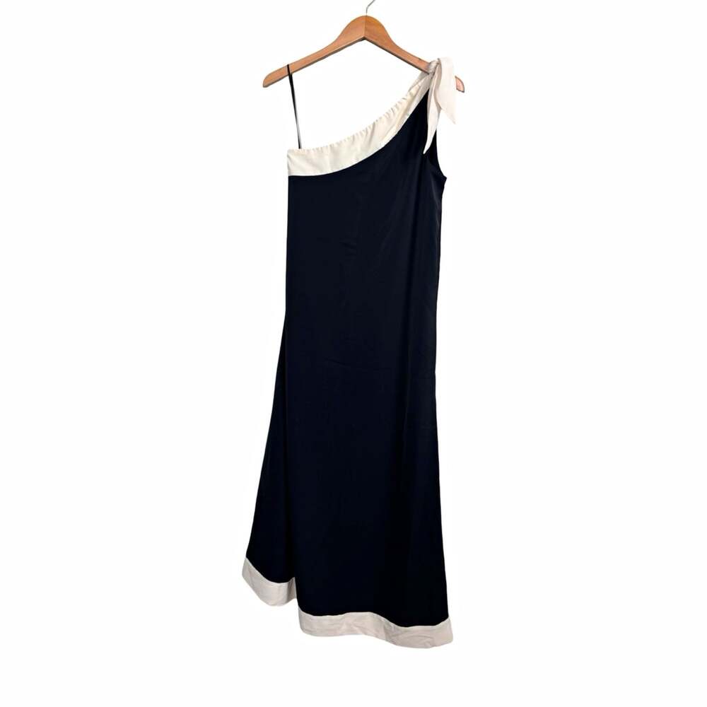 Abercrombie & Fitch Black White One Shoulder Satin Bow Zip Long Dress S